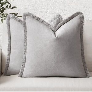 MIULEE Decorative Throw Pillow Covers Neutral
Linen Fringe 18x18 (2) 781-lb2